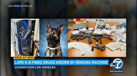 LAPD drug dog sniffs out drugs, gun hidden in vending machine